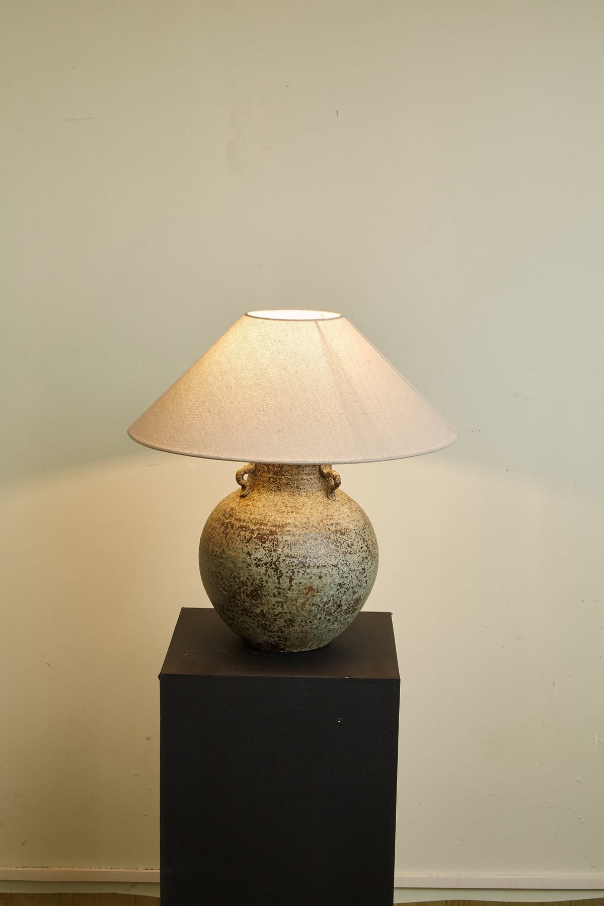 Verdigris Ceramic Table Lamp with Fabric Shade for Living Room
