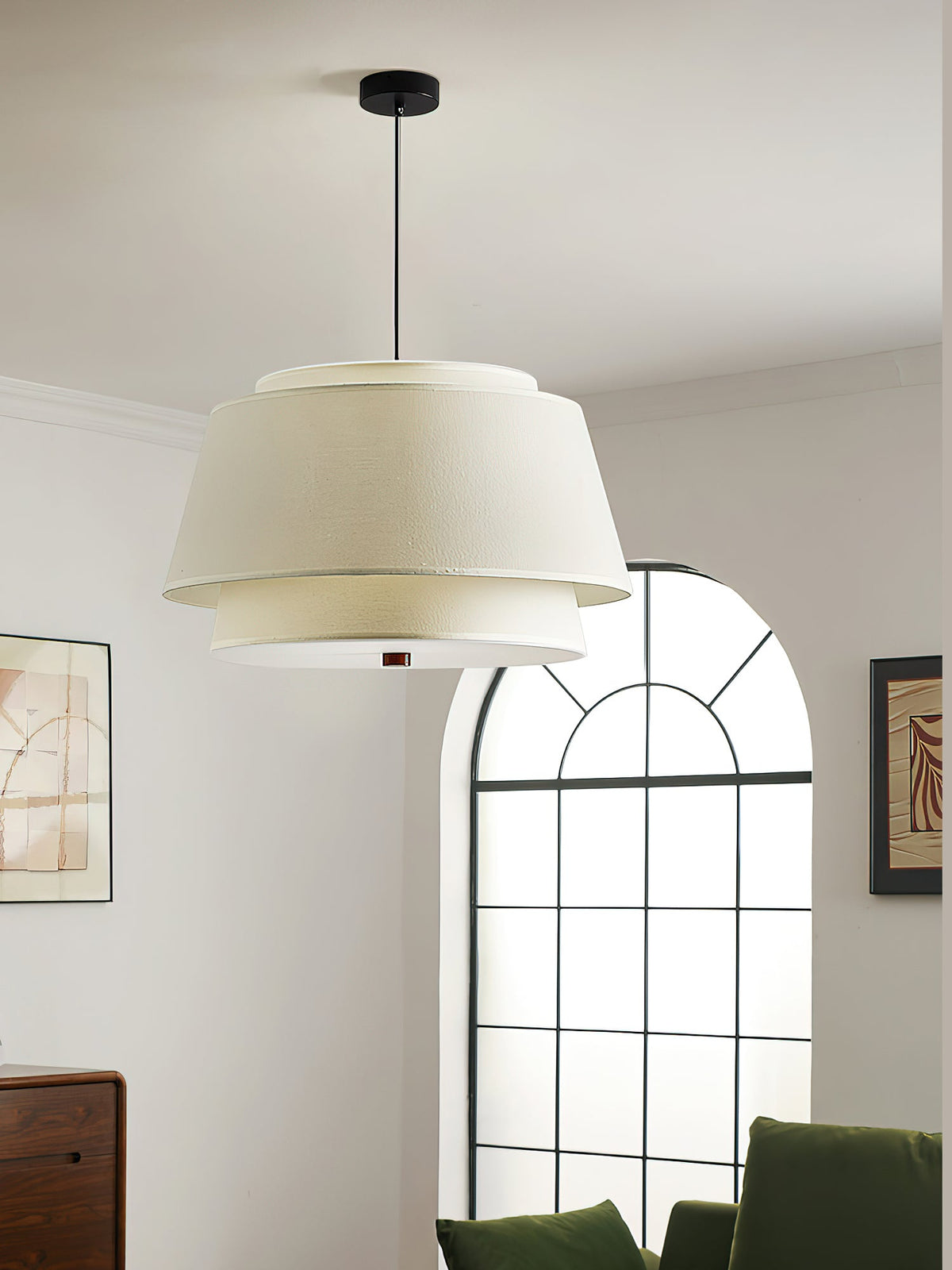 Verdura Double-Layer Fabric Drum Pendant Light for Dining and Living Spaces
