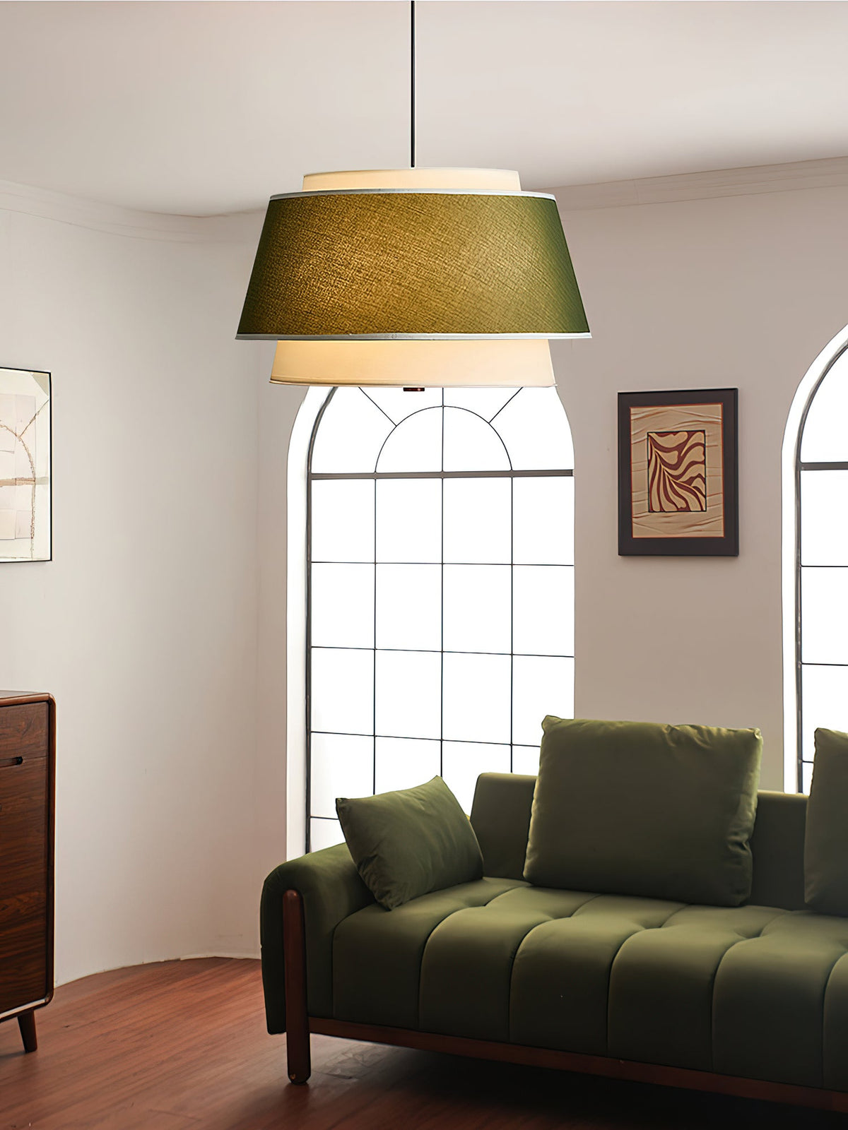 Verdura Double-Layer Fabric Drum Pendant Light for Dining and Living Spaces