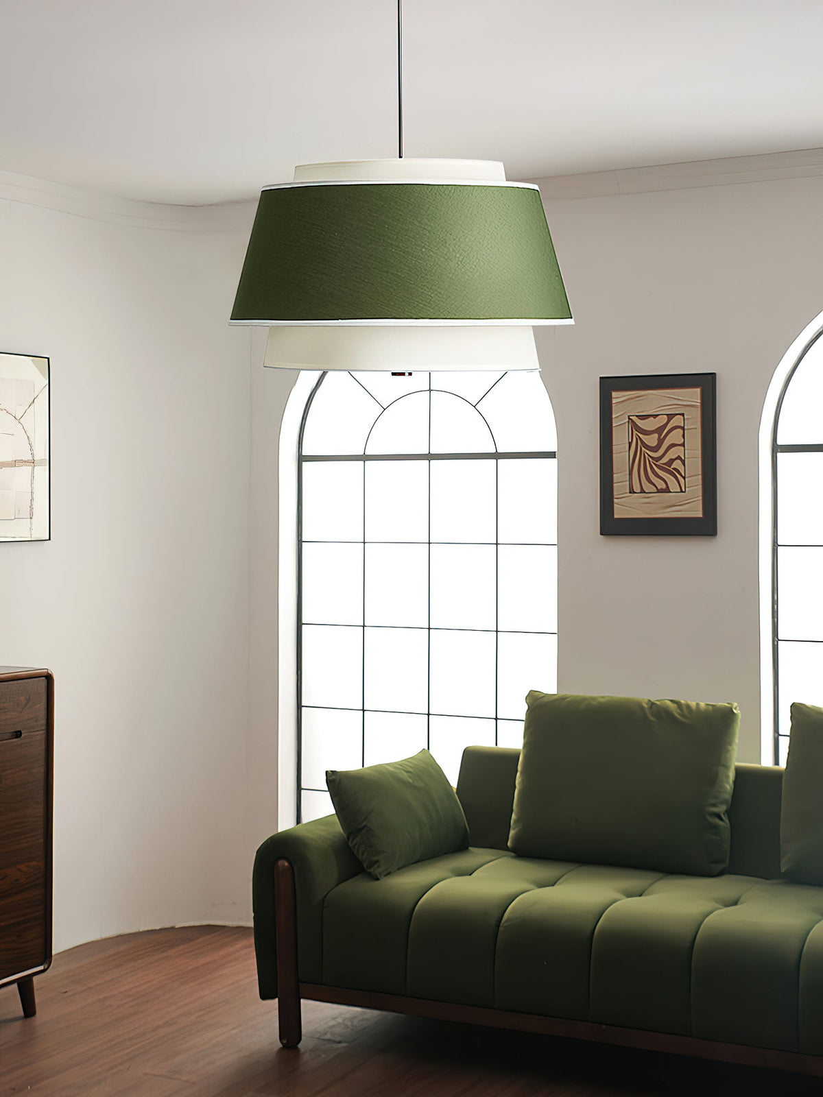 Verdura Double-Layer Fabric Drum Pendant Light for Dining and Living Spaces