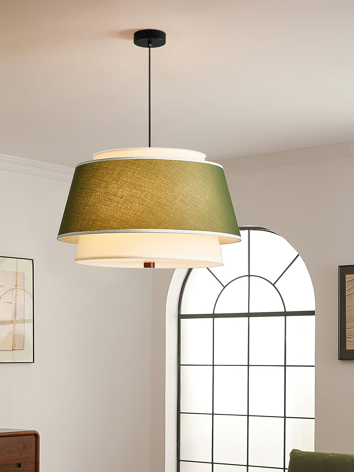 Verdura Double-Layer Fabric Drum Pendant Light for Dining and Living Spaces