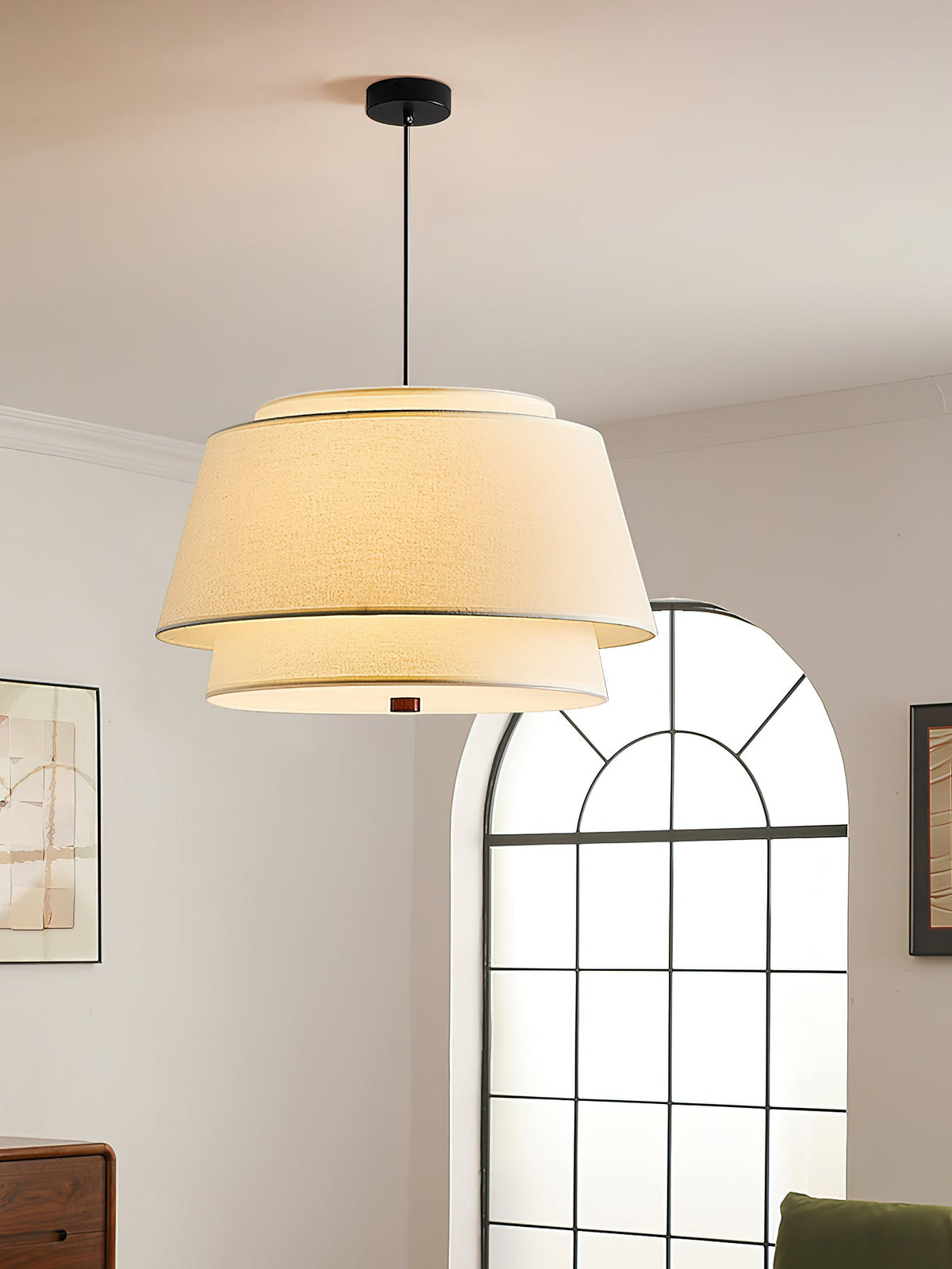 Verdura Double-Layer Fabric Drum Pendant Light for Dining and Living Spaces