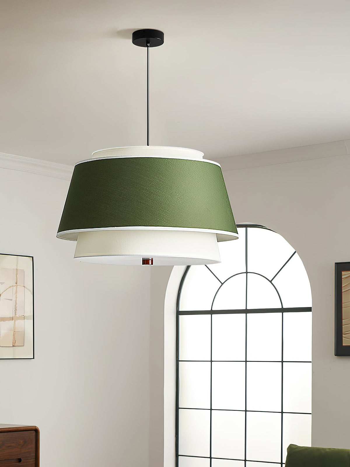 Verdura Double-Layer Fabric Drum Pendant Light for Dining and Living Spaces