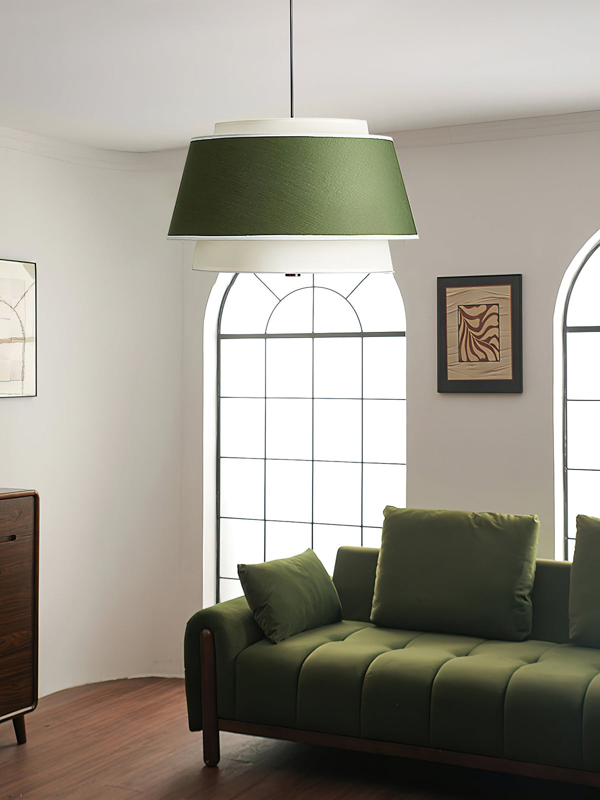 Verdura Double-Layer Fabric Drum Pendant Light for Dining and Living Spaces