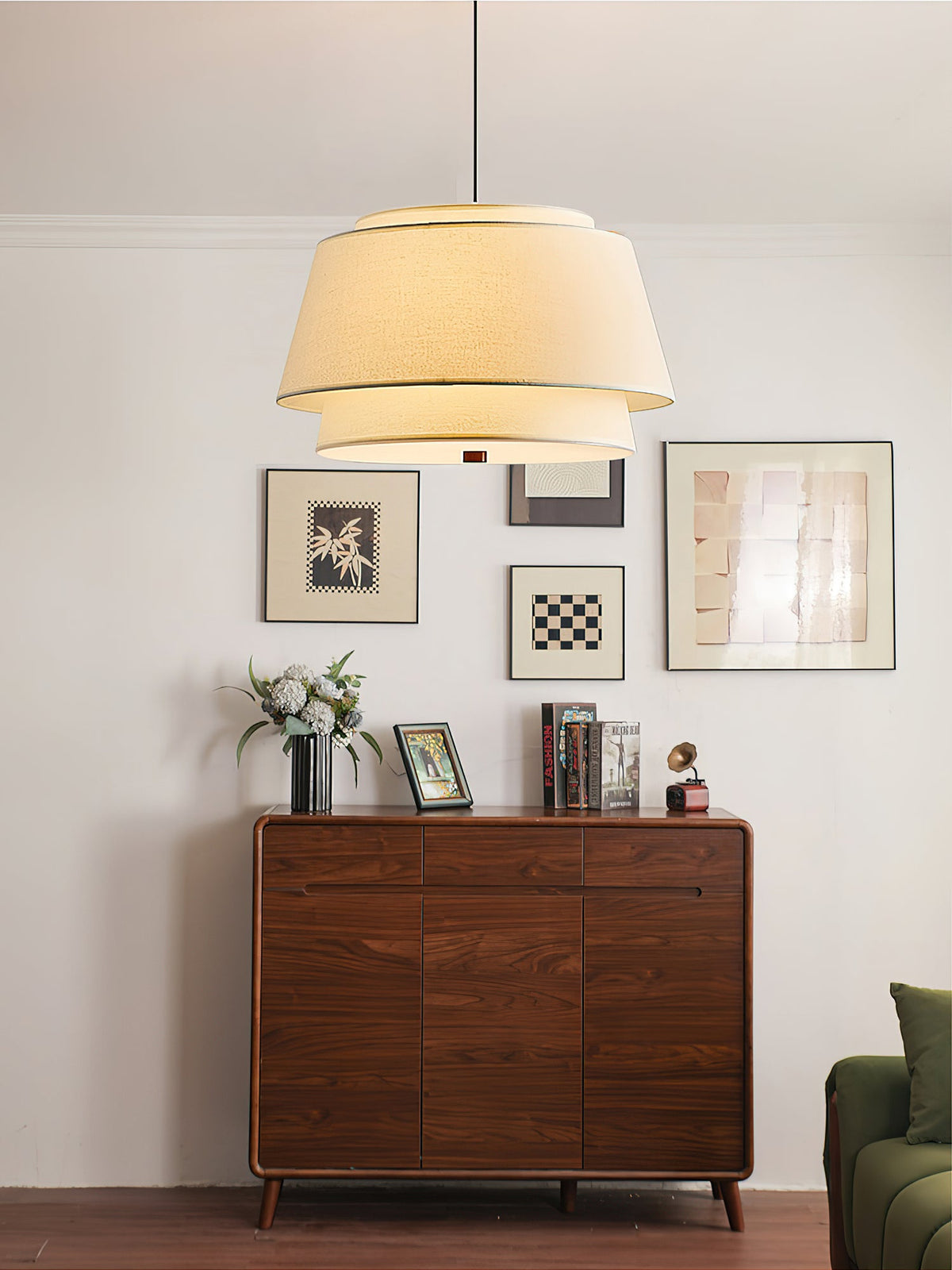 Verdura Double-Layer Fabric Drum Pendant Light for Dining and Living Spaces