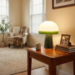 Verdura Dome Small Table Lamp in Marble and Brass with Green Glass Accent