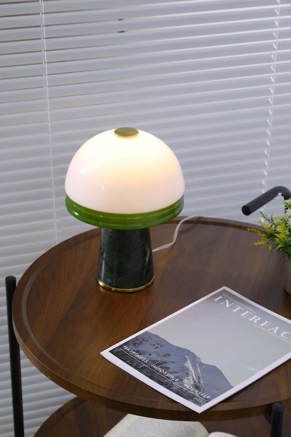 Verdura Dome Small Table Lamp in Marble and Brass with Green Glass Accent