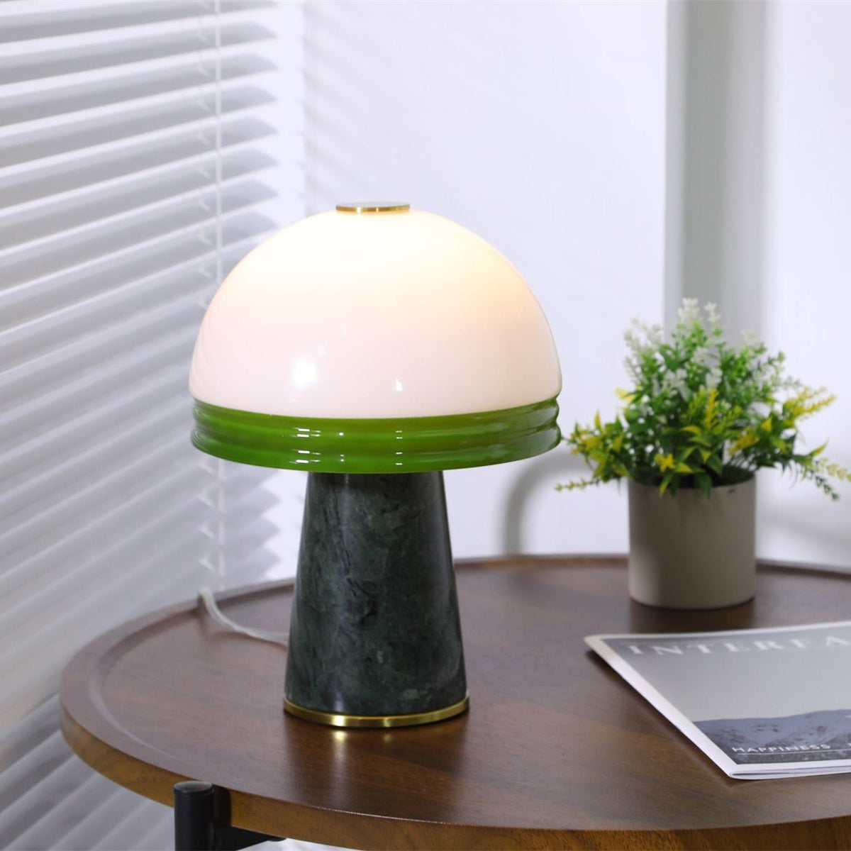 Verdura Dome Small Table Lamp in Marble and Brass with Green Glass Accent
