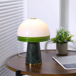 Verdura Dome Small Table Lamp in Marble and Brass with Green Glass Accent