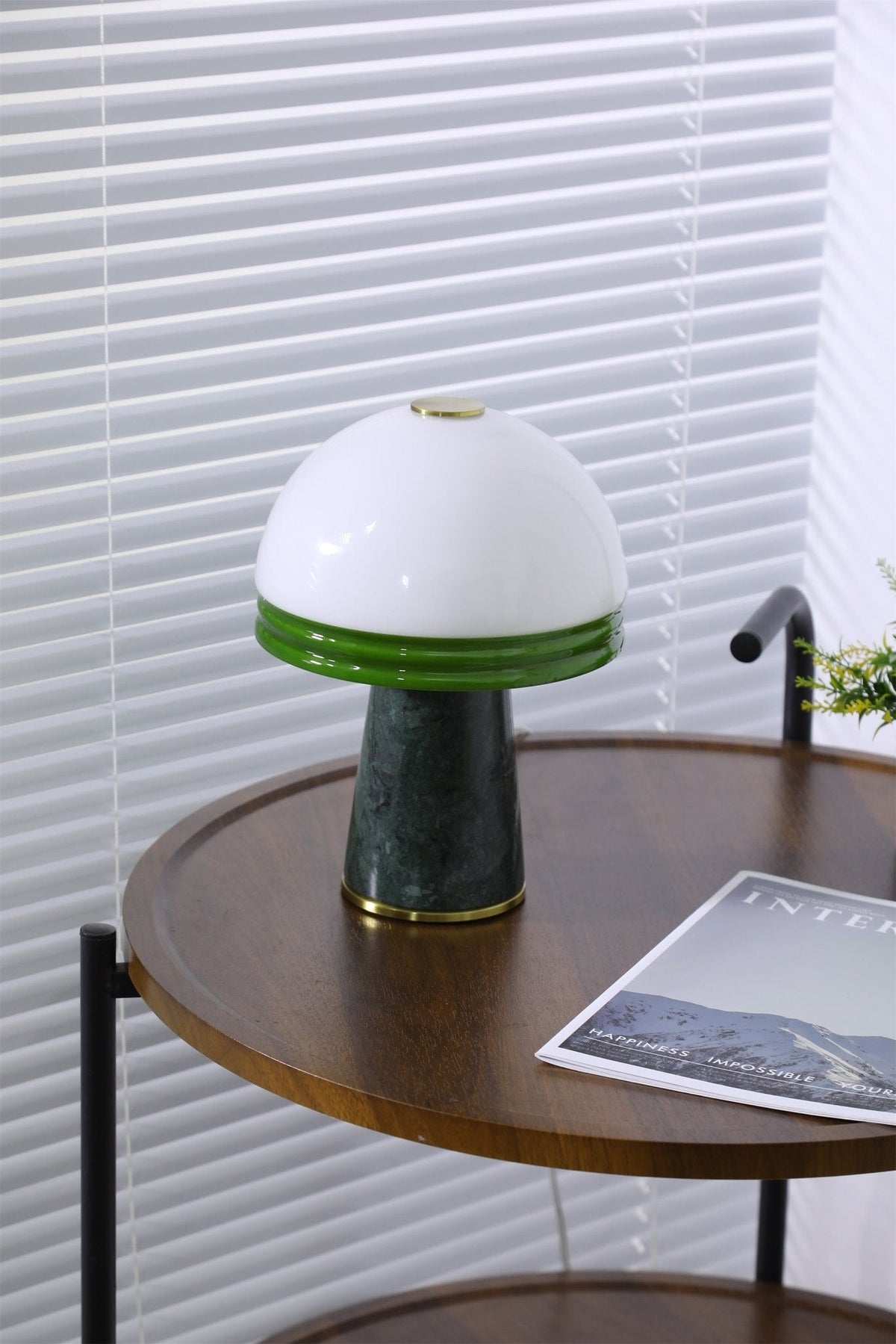 Verdura Dome Small Table Lamp in Marble and Brass with Green Glass Accent