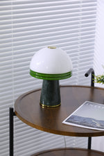 Verdura Dome Small Table Lamp in Marble and Brass with Green Glass Accent