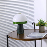 Verdura Dome Small Table Lamp in Marble and Brass with Green Glass Accent