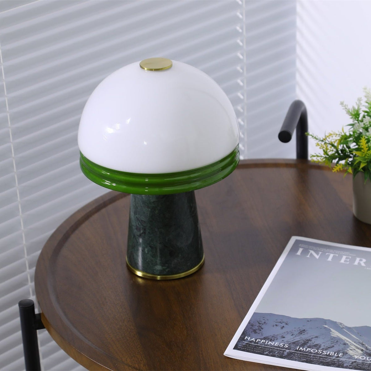 Verdura Dome Small Table Lamp in Marble and Brass with Green Glass Accent