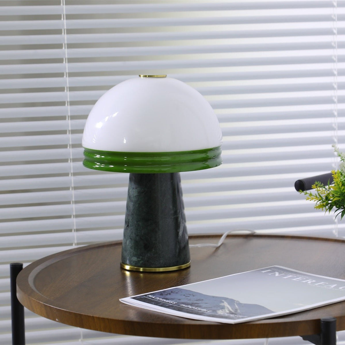 Verdura Dome Small Table Lamp in Marble and Brass with Green Glass Accent