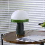 Verdura Dome Small Table Lamp in Marble and Brass with Green Glass Accent