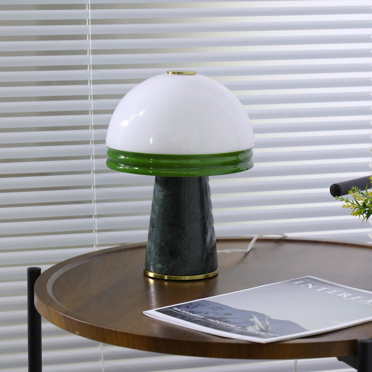 Verdura Dome Small Table Lamp in Marble and Brass with Green Glass Accent