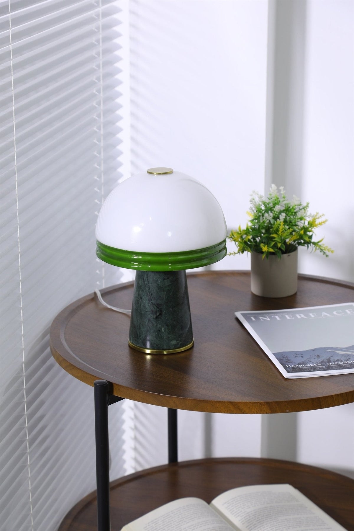 Verdura Dome Small Table Lamp in Marble and Brass with Green Glass Accent