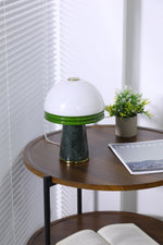Verdura Dome Small Table Lamp in Marble and Brass with Green Glass Accent