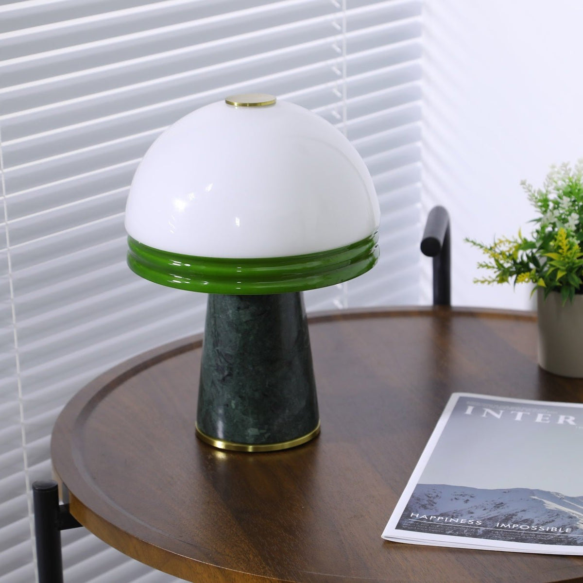 Verdura Dome Small Table Lamp in Marble and Brass with Green Glass Accent