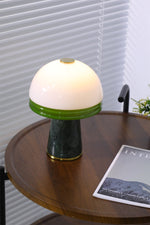 Verdura Dome Small Table Lamp in Marble and Brass with Green Glass Accent
