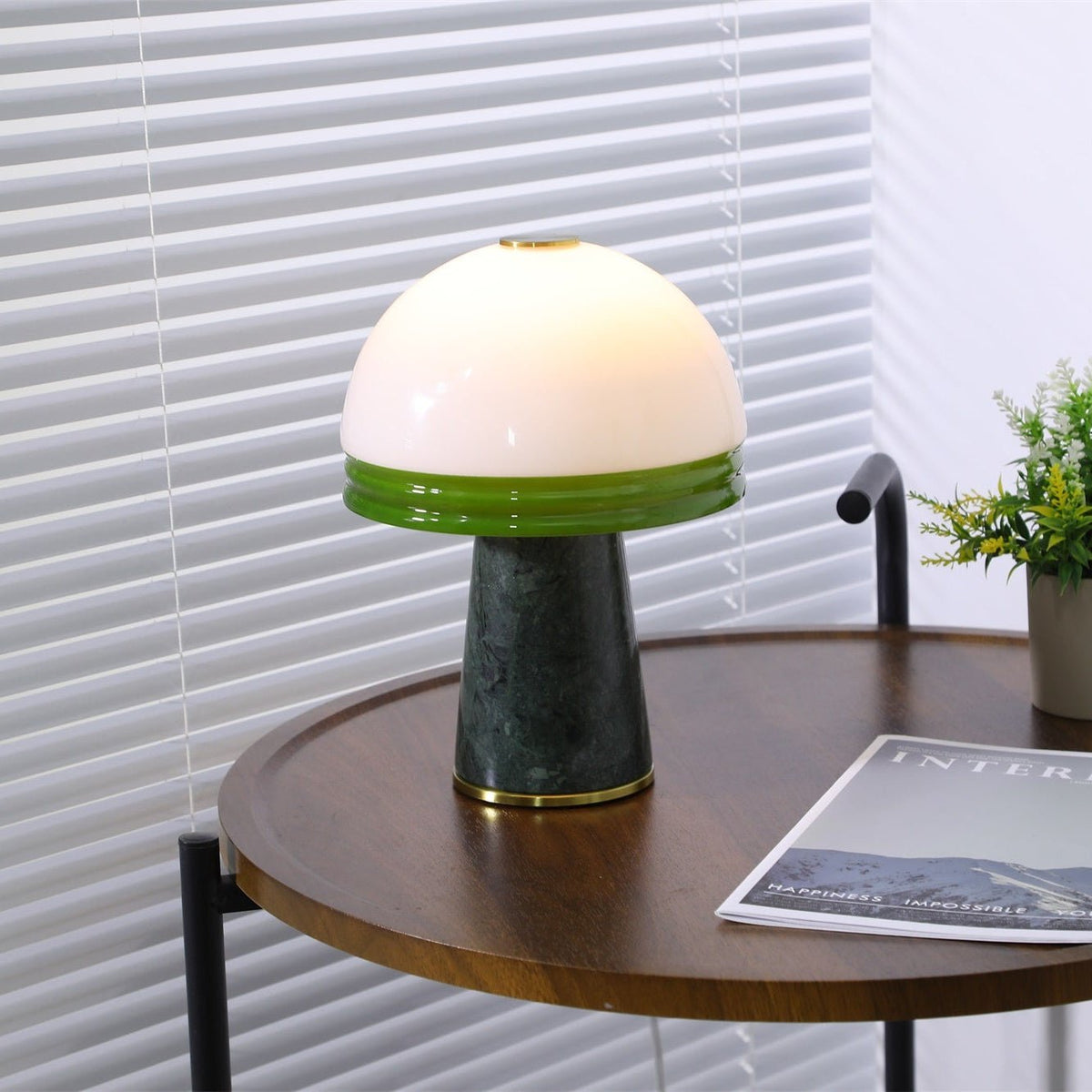 Verdura Dome Small Table Lamp in Marble and Brass with Green Glass Accent