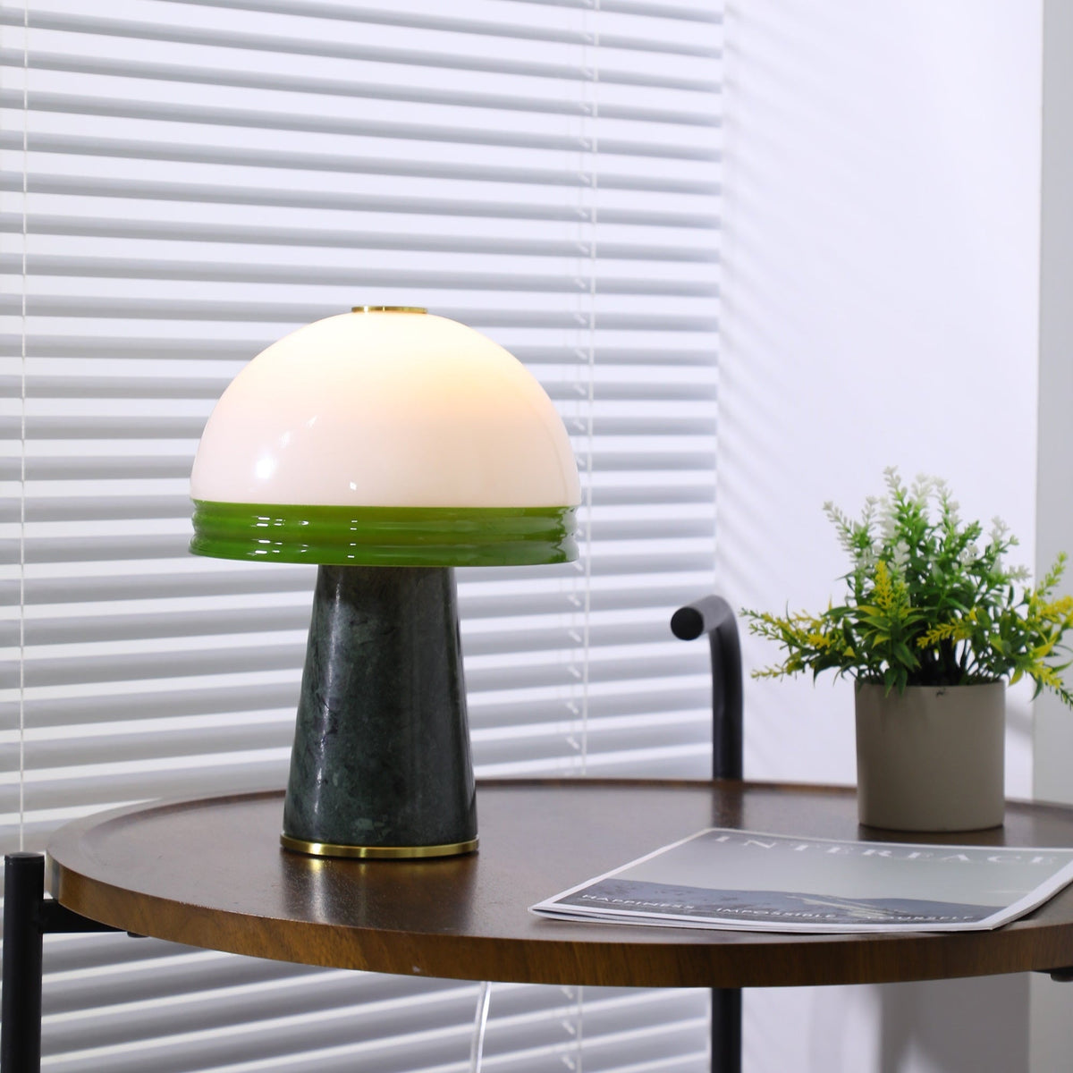 Verdura Dome Small Table Lamp in Marble and Brass with Green Glass Accent