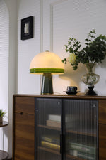 Verdura Dome Table Lamp with Marble Base and Green Glass Accent