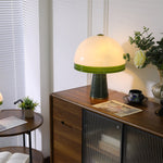 Verdura Dome Table Lamp with Marble Base and Green Glass Accent