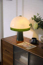 Verdura Dome Table Lamp with Marble Base and Green Glass Accent