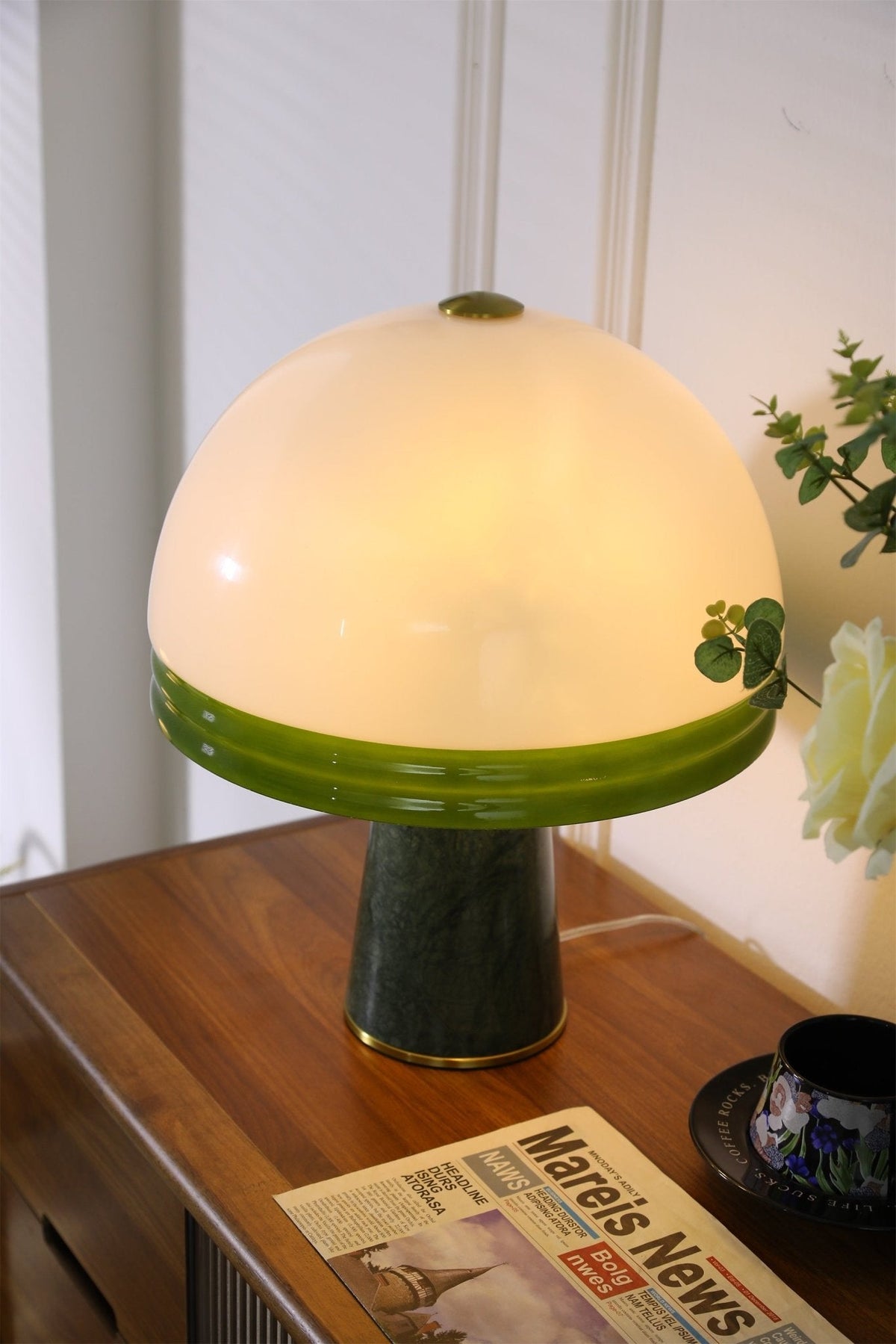 Verdura Dome Table Lamp with Marble Base and Green Glass Accent