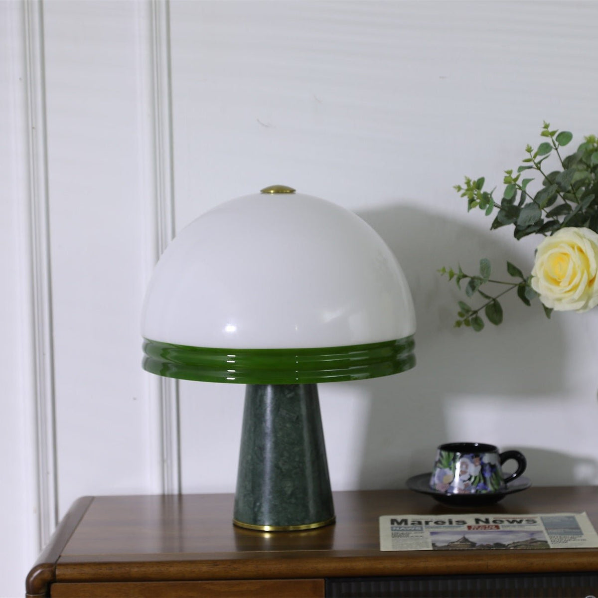 Verdura Dome Table Lamp with Marble Base and Green Glass Accent