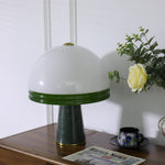 Verdura Dome Table Lamp with Marble Base and Green Glass Accent