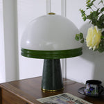Verdura Dome Table Lamp with Marble Base and Green Glass Accent