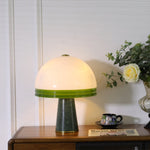Verdura Dome Table Lamp with Marble Base and Green Glass Accent