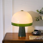 Verdura Dome Table Lamp with Marble Base and Green Glass Accent