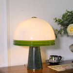 Verdura Dome Table Lamp with Marble Base and Green Glass Accent