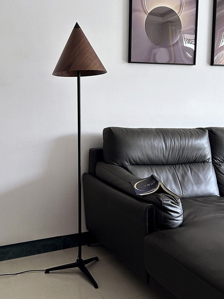 Vero Sculptural Wood Floor Lamp with Tripod Base