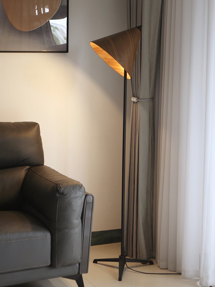 Vero Sculptural Wood Floor Lamp with Tripod Base