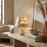 Verona Sculptural Alabaster Table Lamp with Gold Accents