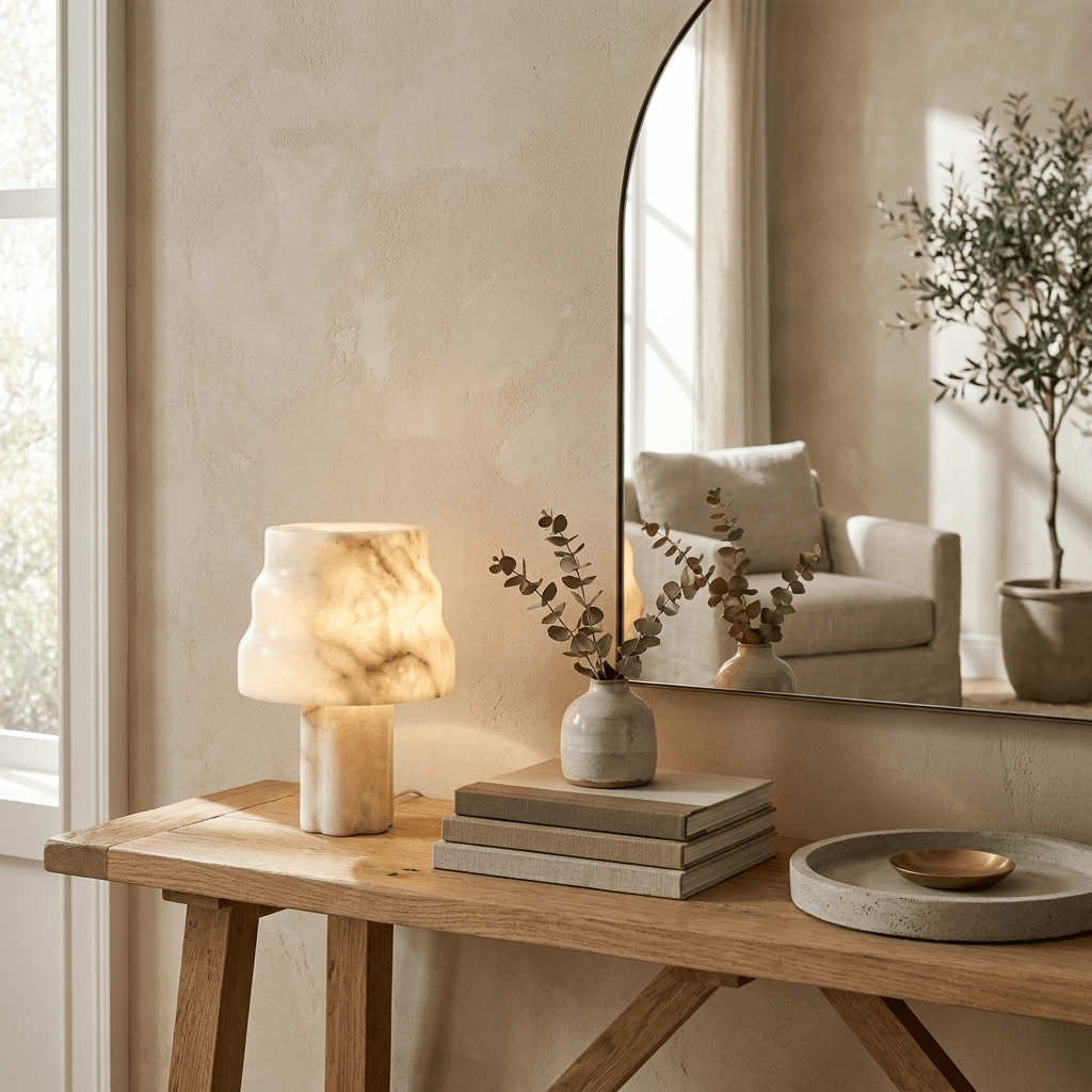 Verona Sculptural Alabaster Table Lamp with Gold Accents