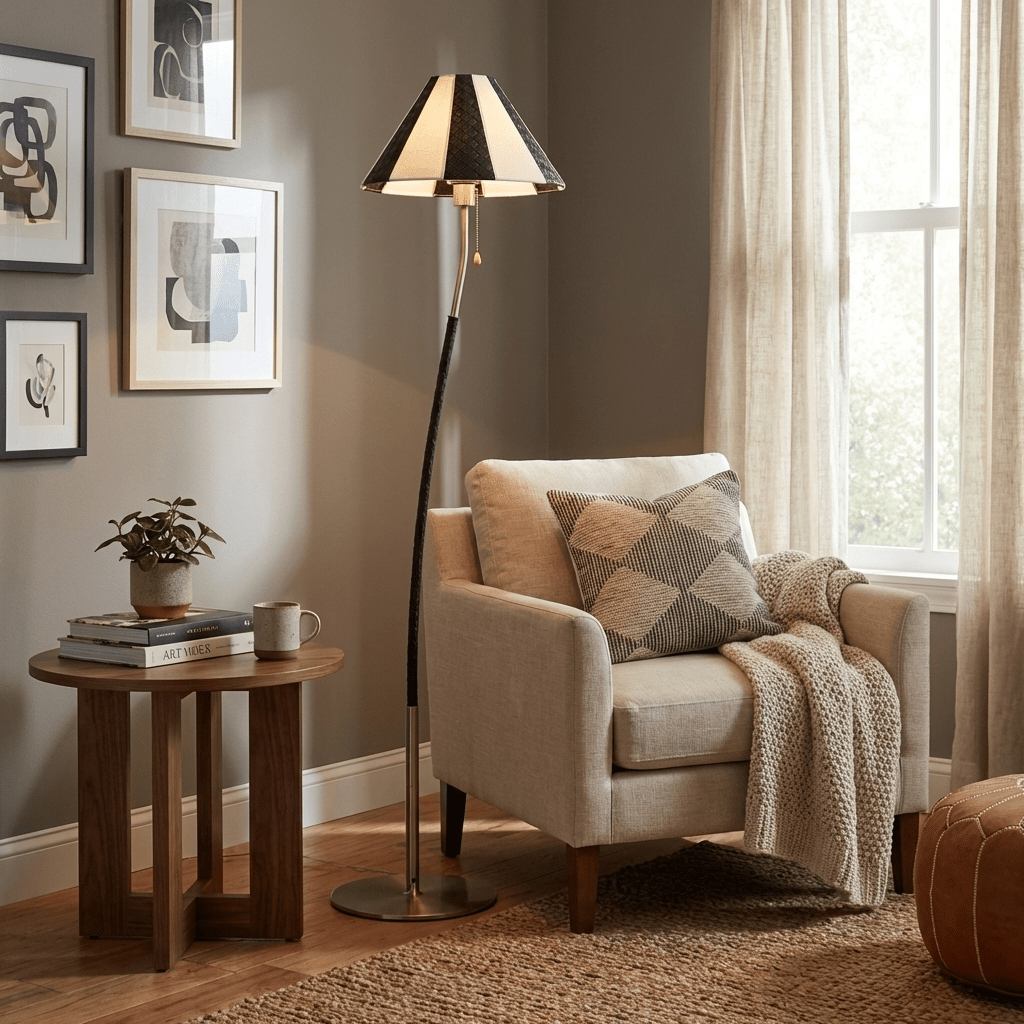 Verona Curved Striped Floor Lamp – Art Deco Modern Illumination