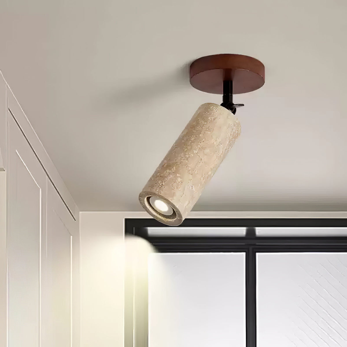 Versa Stone Adjustable Wall Sconce in Travertine and Wood