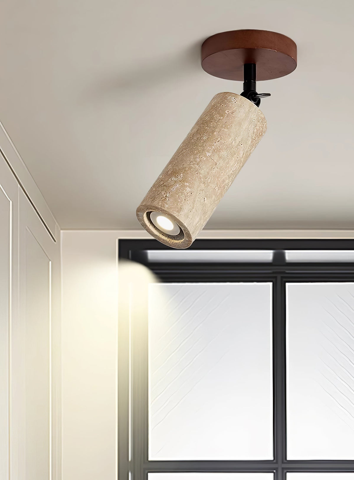 Versa Stone Adjustable Wall Sconce in Travertine and Wood