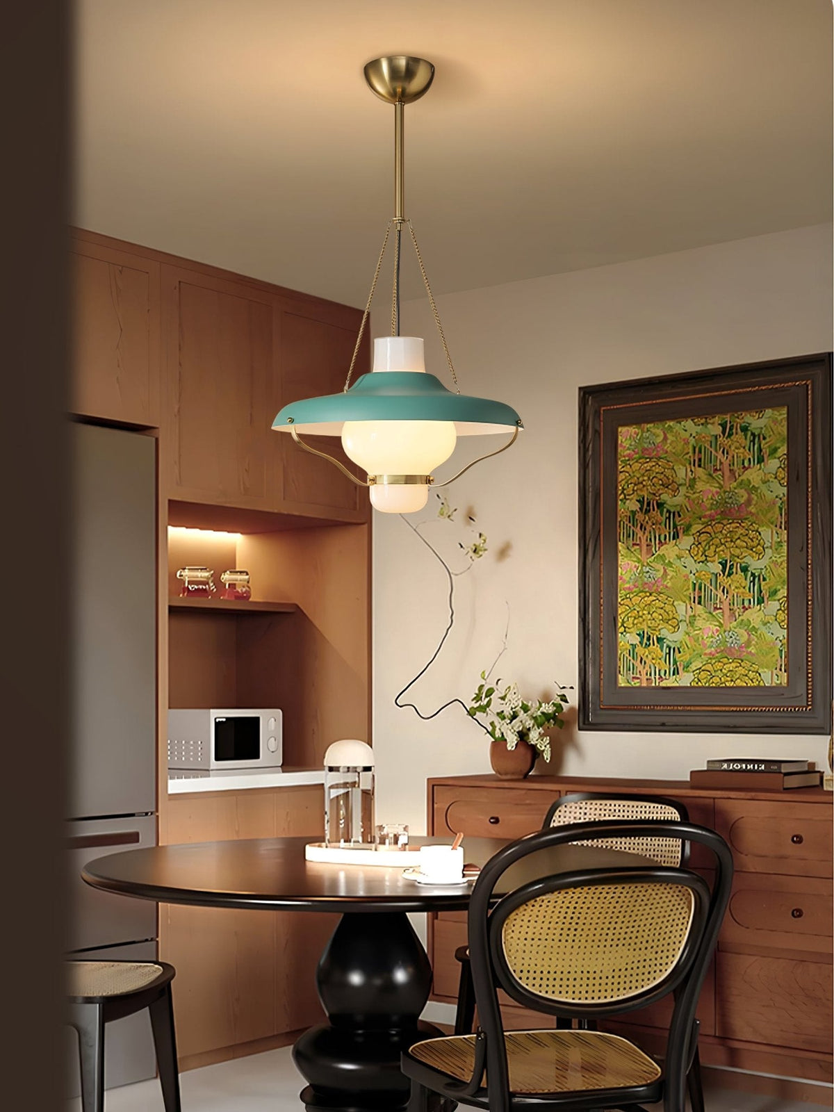 Vespara Pendant Light – Mid-Century Brass & Opaline Glass