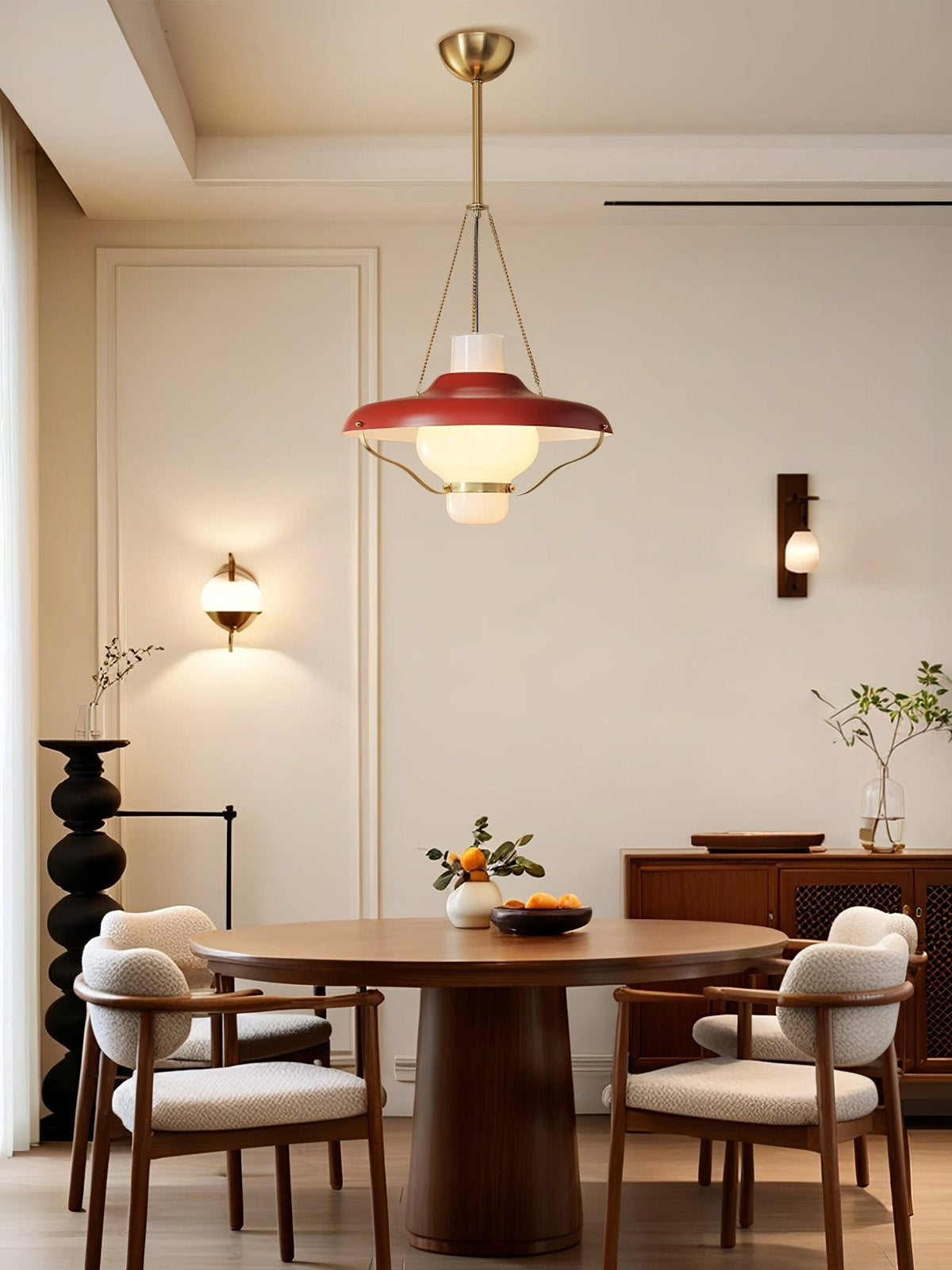 Vespara Pendant Light – Mid-Century Brass & Opaline Glass