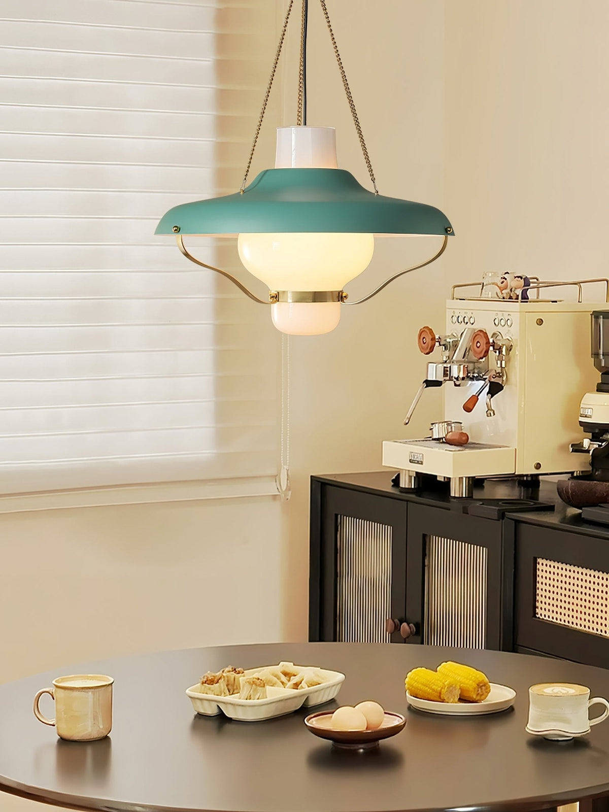Vespara Pendant Light – Mid-Century Brass & Opaline Glass