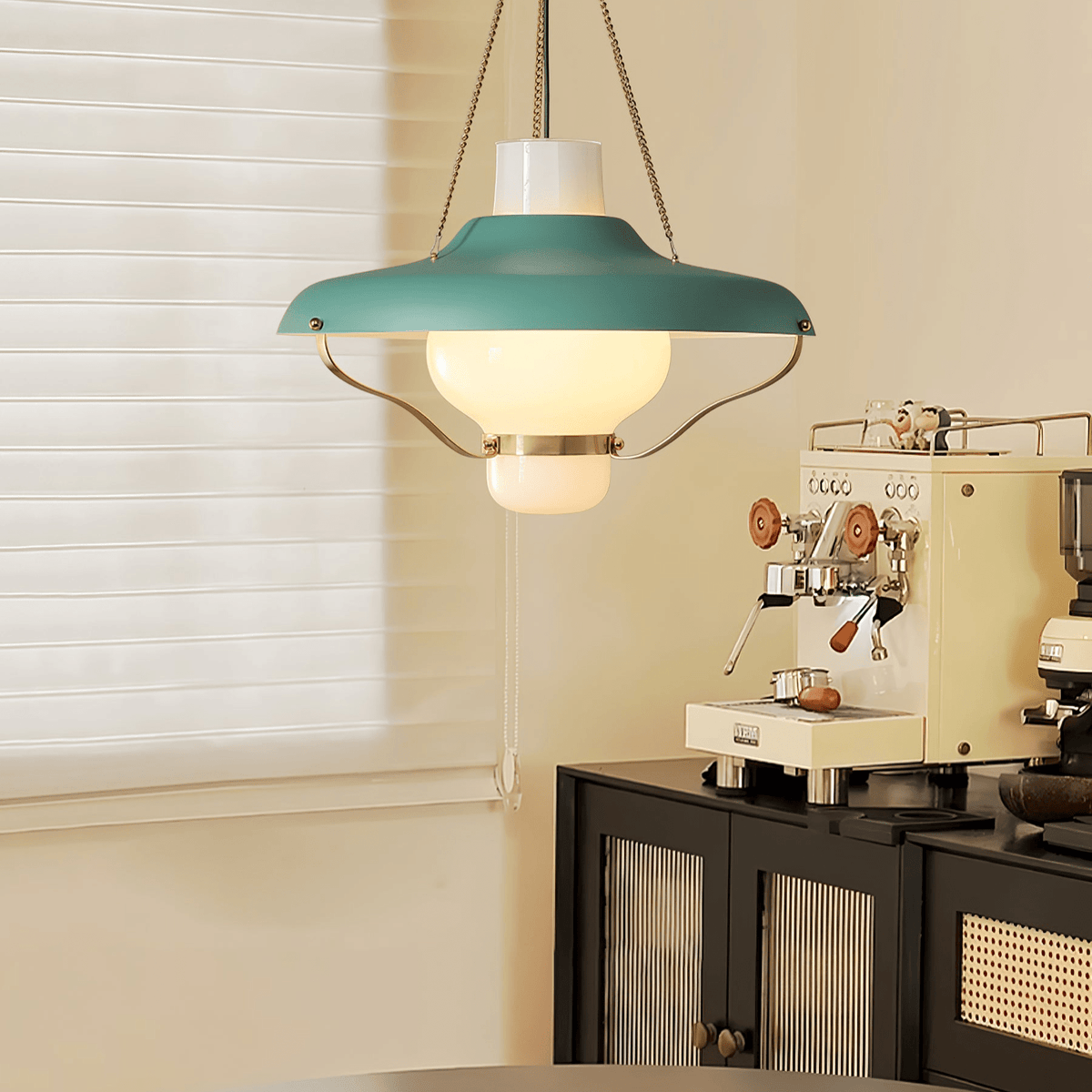 Vespara Pendant Light – Mid-Century Brass & Opaline Glass