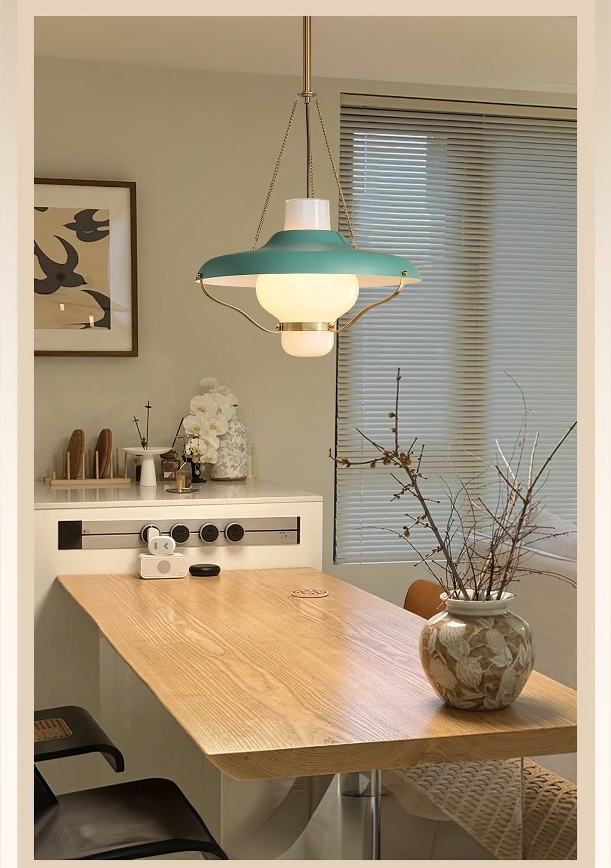 Vespara Pendant Light – Mid-Century Brass & Opaline Glass