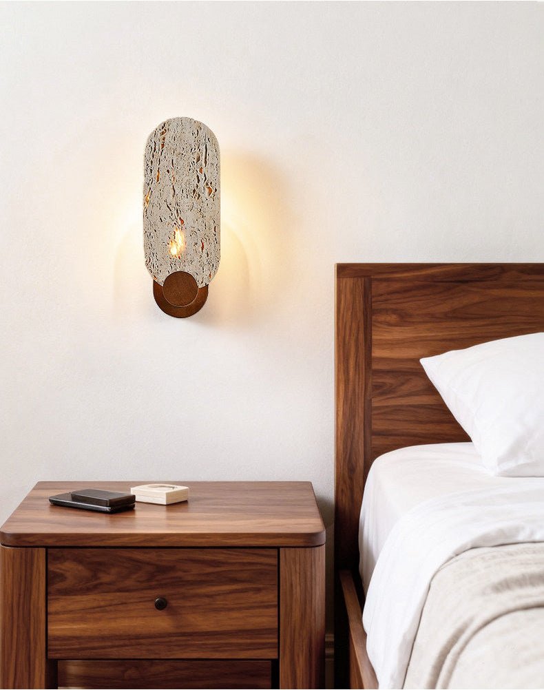 Vesper Travertine Wall Sconce with Walnut Accent