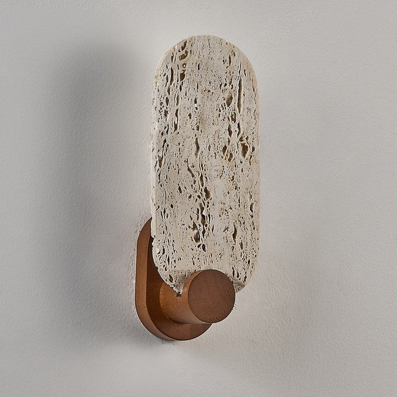 Vesper Travertine Wall Sconce with Walnut Accent